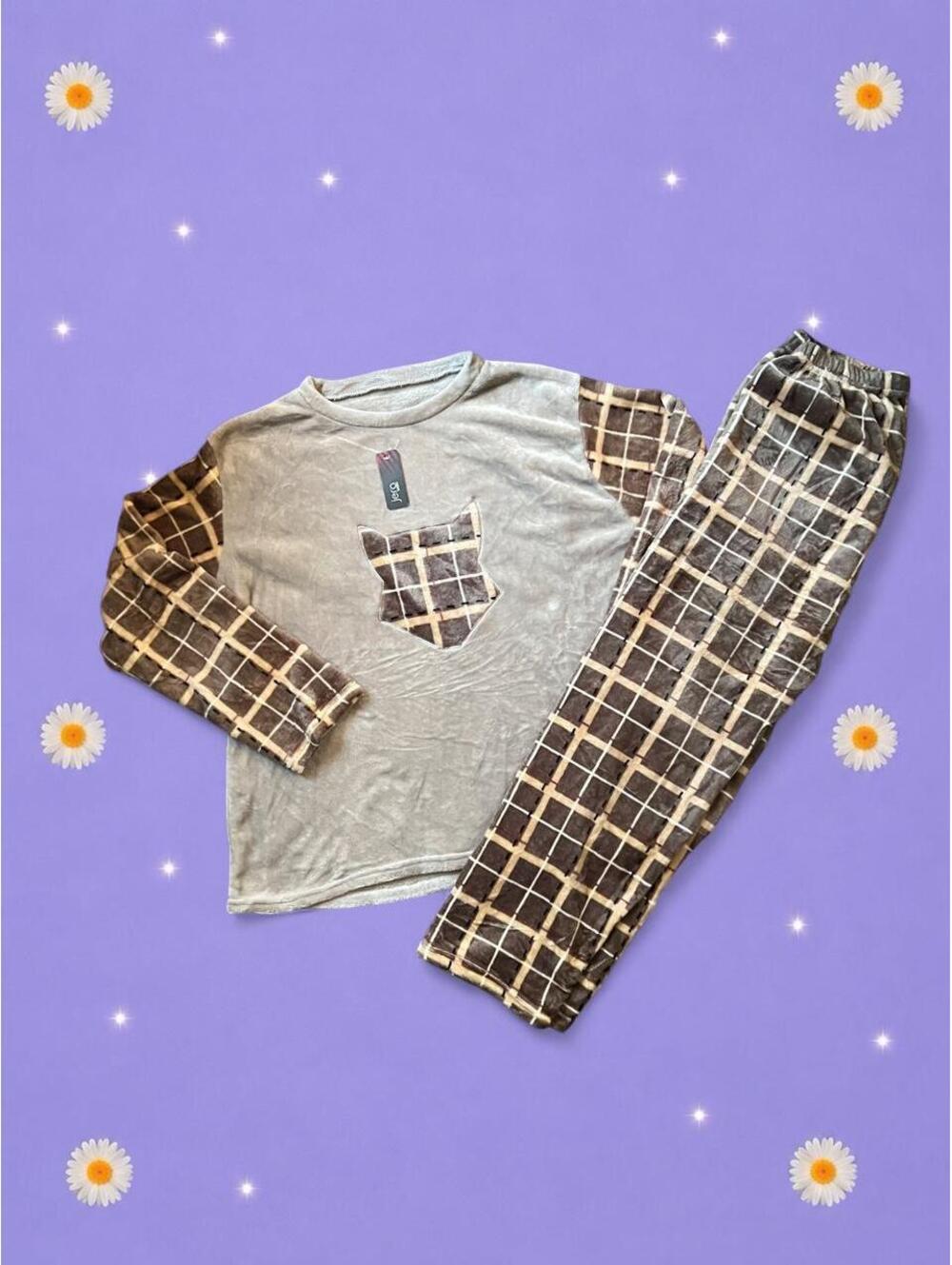 Jera Moda Cabincore Cozy Girl Hygge Plush Pajama Set NWT Size Medium 🤎